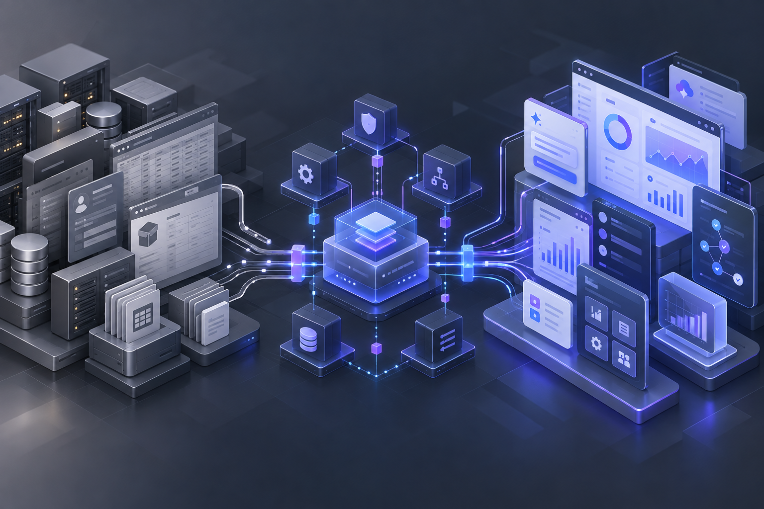 Modernisierung eines bestehenden ERP- oder CRM-Systems über eine Integrationsschicht zu KI, Automatisierung und modernen Dashboards